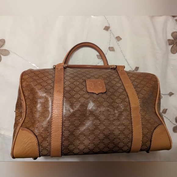 CELINE Logo Macadam Triompe Boston Bag PVC Leather Brown Gold Italy EUC COA - Picture 1 of 16